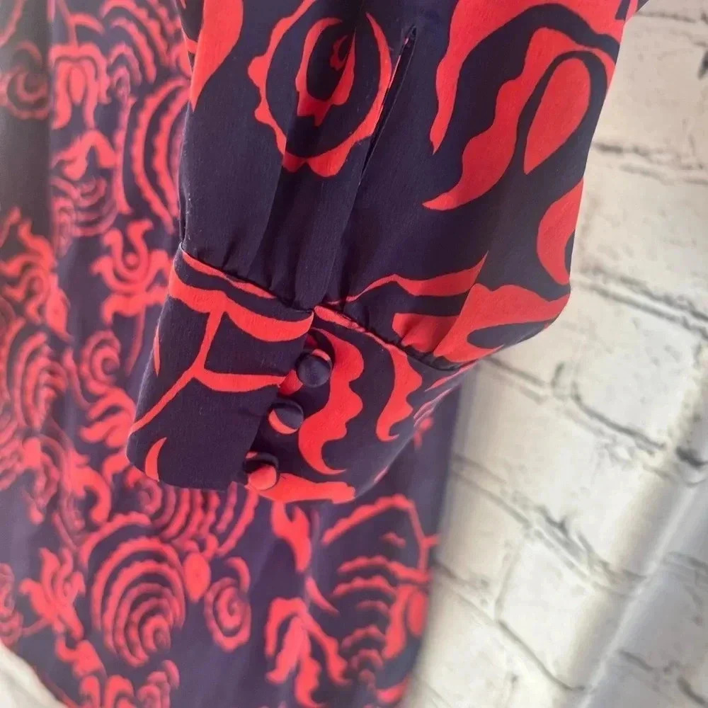 Rachel Roy Navy Blue Red Design Long Sleeve Mini Dress Sabrina Neck Size Medium - Picture 5 of 12